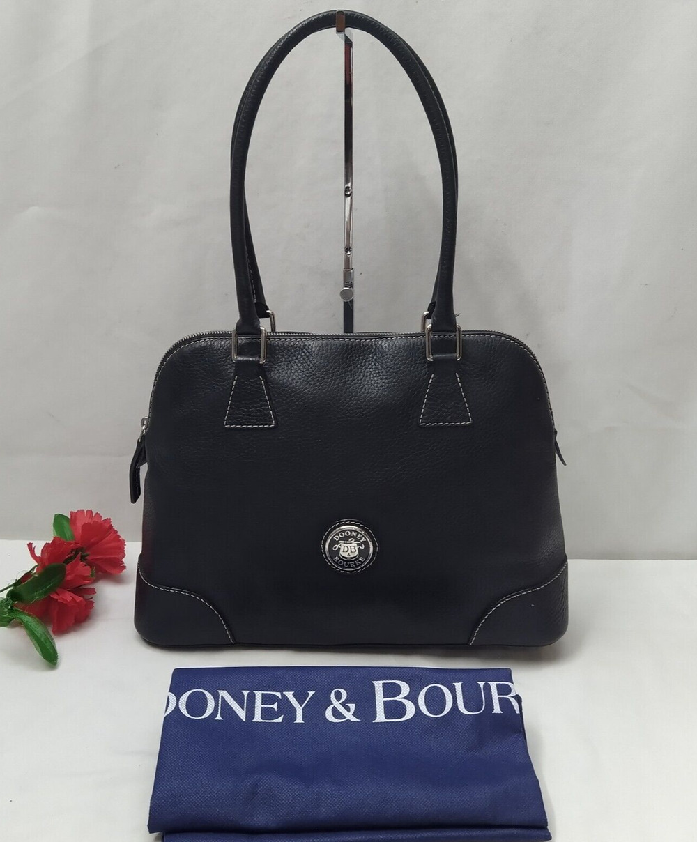 Dooney & Bourke Black Pebbled Leather Double Handles Zipper Satchel Shoulder Bag